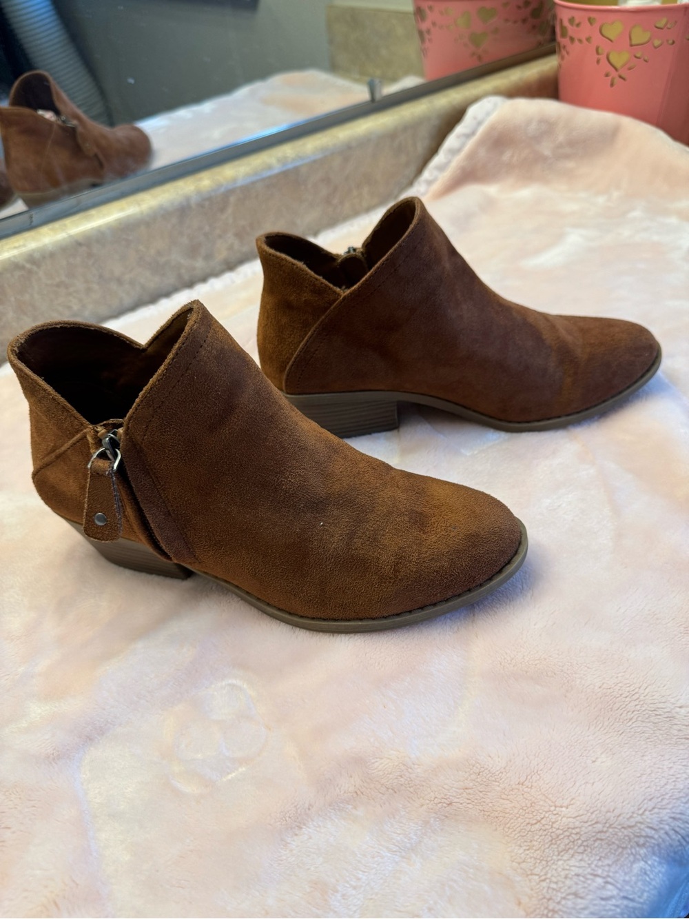 SO Brown Suede Ankle Booties with Side Zip Detail